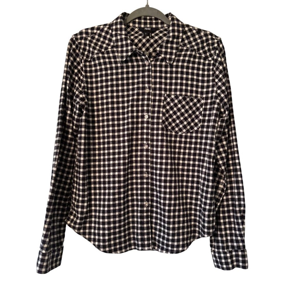 Paige Black White Gingham Button-Up Shirt Size S Long Sleeve Cotton Casual